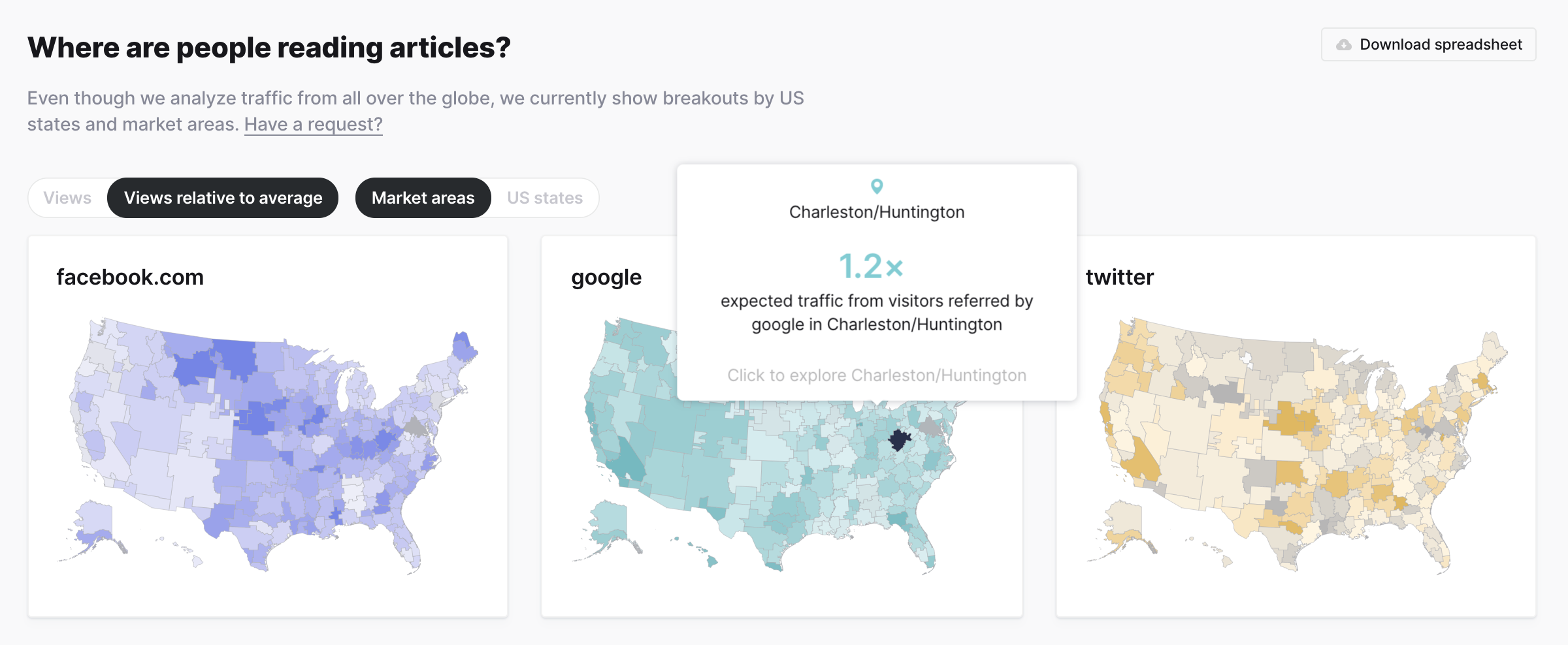 Maps showing traffic for US locations