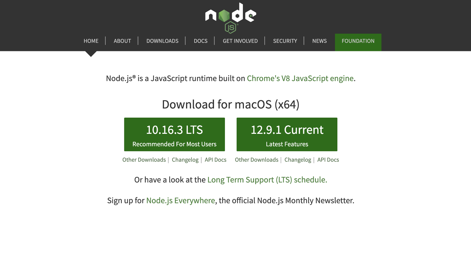 Node homepage