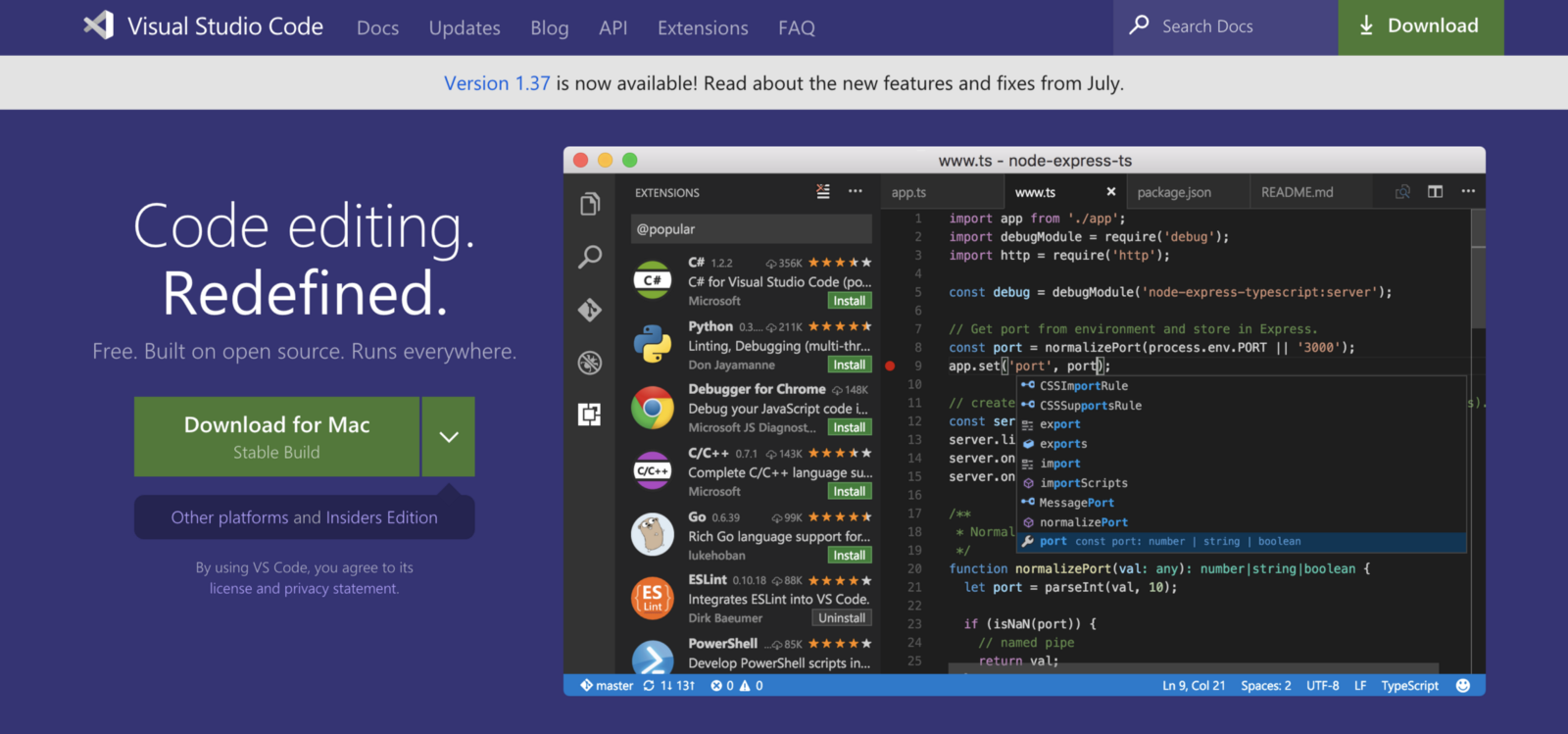 Visual Studio homepage