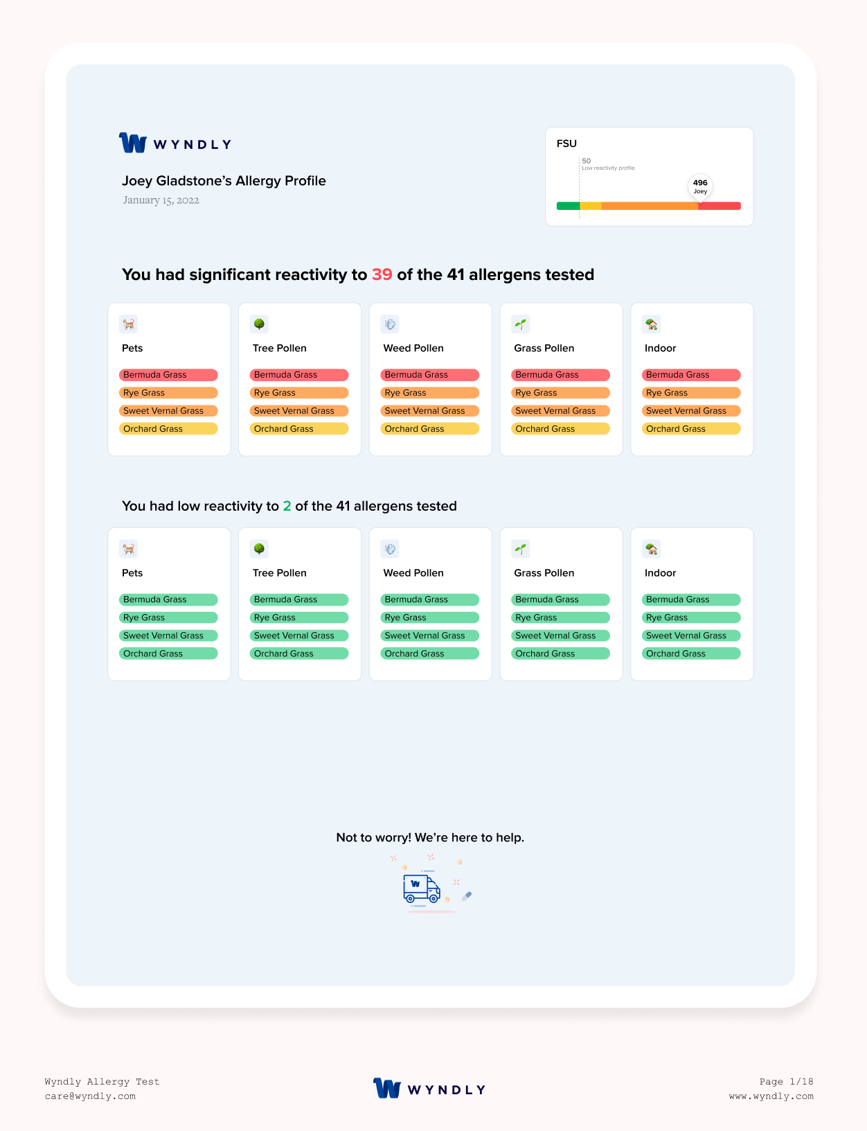 A first prototype of the patient summary report showing results by allergen category.